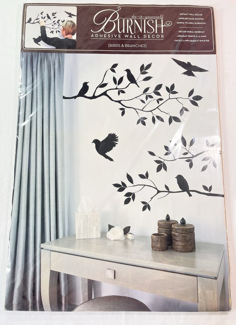 Burnish Birds & Blossoms Vinyl Wall Decal, 16 x 24-Inches 16'' X 24'' Black